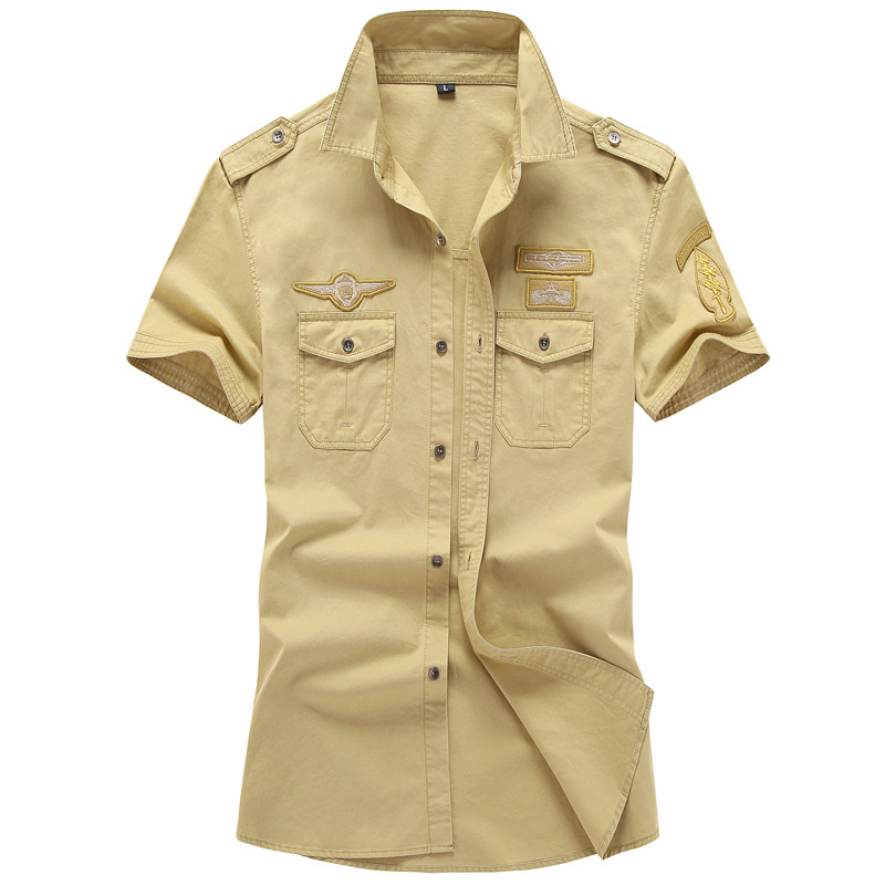 Man's clothing Men's army style short-sleeved shirt summer cargo cotton epaulette shirt outdoor large size military inch shirt tide inch shirt thin_viptrois.com