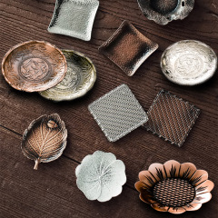 廠家直銷 合金錘紋杯墊隔熱仿古銅茶杯托養 日本功夫茶具茶道配件