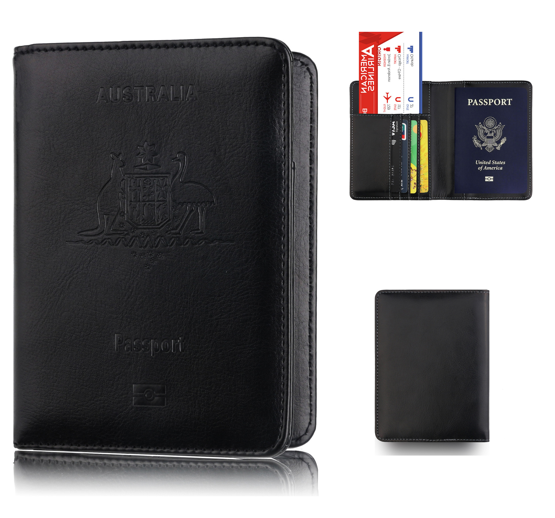En stock cubierta del pasaporte australiano anti-magnético cubierta protectora del pasaporte cara de cuero de la PU titular de la tarjeta de Banco titular de la venta caliente