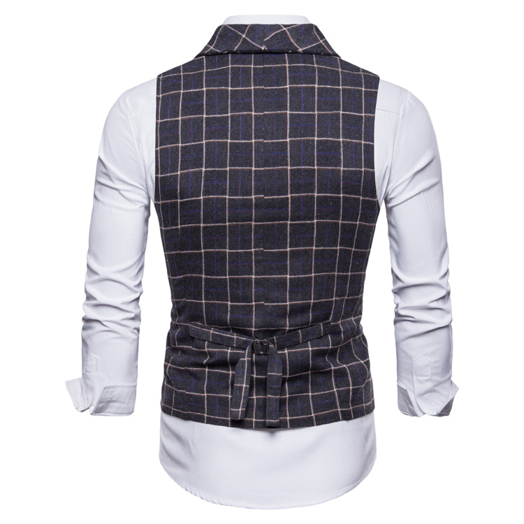 Foreign trade men's autumn and winter new cross border lattice double breasted casual vest men's Korean large men's coat