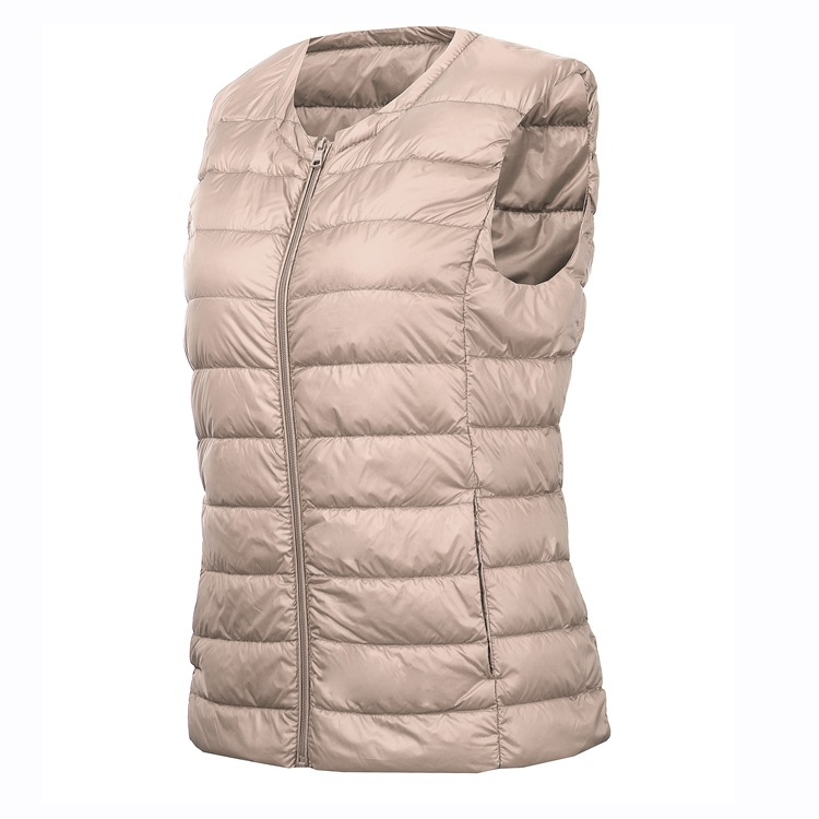 2021 round neck collarless short waistcoat women's light down vest sleeveless inner Vest Jacket for warmth