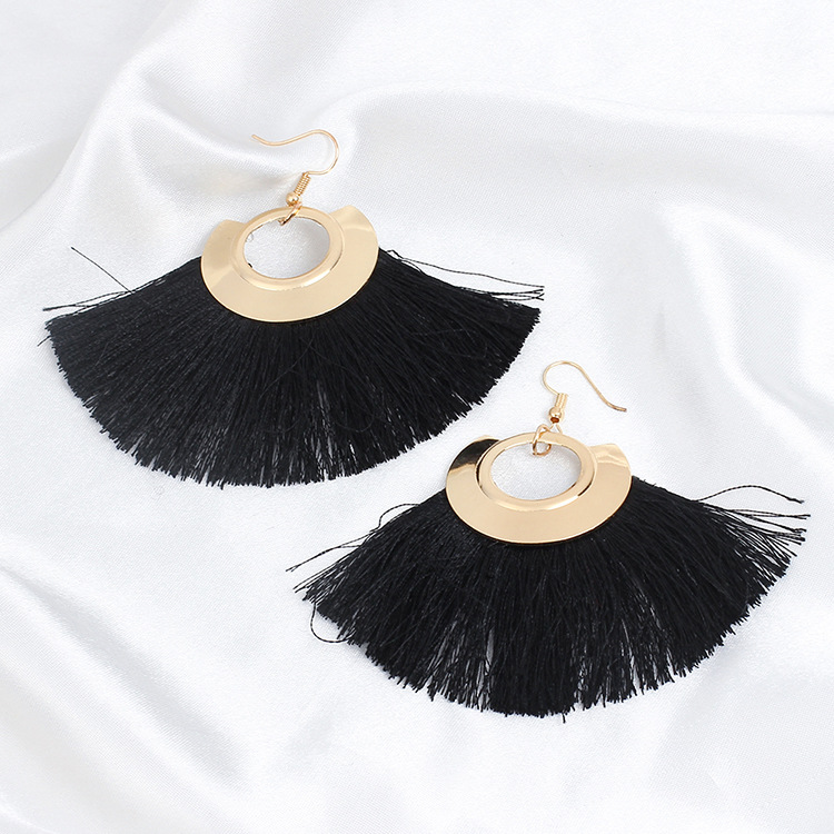 14g Weight No Inlaid Inlay Material Earrings Classification Anniversary, Travel Occasion Women'S Gender Ethnic Style Style Grey, White, Pink, Red, Blue, Black Color  New Ethnic Style  Fan-shaped Tassel Plus Pearl Earrings 4