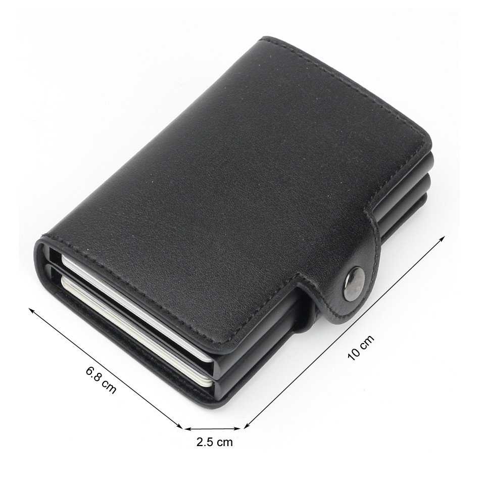 automatic pop-up metal wallet antitheft anti-magnetic RFID card case aluminum metal card  PU leather credit card holder
