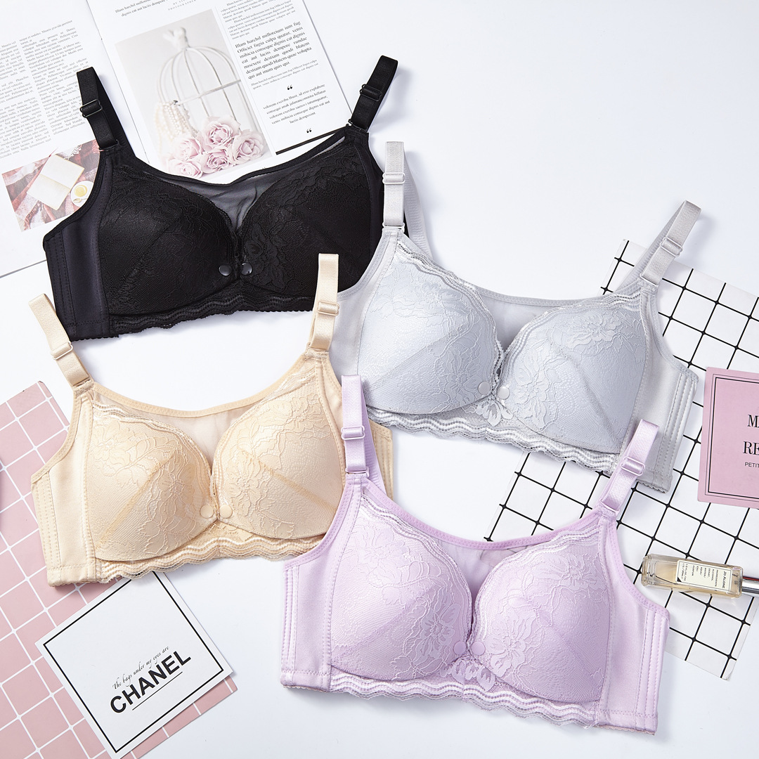 蕾丝前开扣孕妇内衣哺乳文胸无钢圈舒适聚拢透气孔抹胸防走光薄款|ms