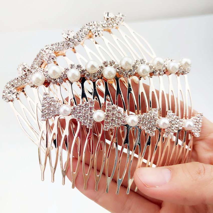 Fashion Diamond-studded Pearl Bow Hair Comb Wholesale Nihaojewelry display picture 6
