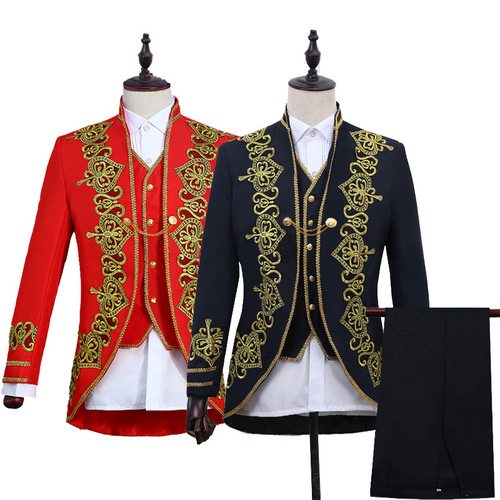 men's jazz dance suit blazers Men dress love court men court black gold edge Decal three piece studio opera European style