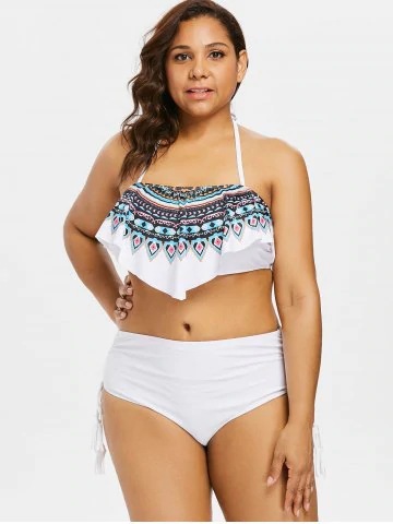 plus size printing tassel stitching split swimwear NSYLH122976