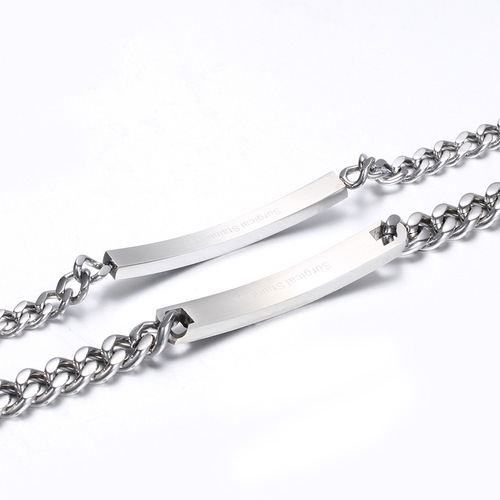 Light plate long strip with engraving laser titanium steel stainless steel men and women couple bracelet Wish Amazon wholesale hot sale