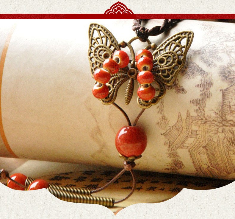 Ethnic Style Butterfly ceramics Womenu0027S Pendant Necklace