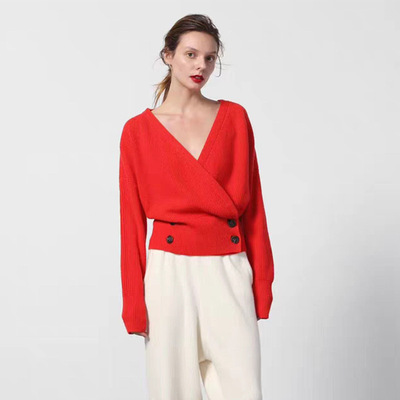 2018 new pattern Korean Edition Easy Cashmere yarn Solid Paige Double-breasted Sweater Cardigan coat