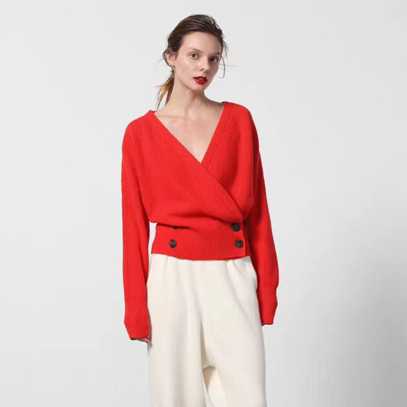 2018 new pattern Korean Edition Easy Cashmere yarn Solid Paige Double-breasted Sweater Cardigan coat