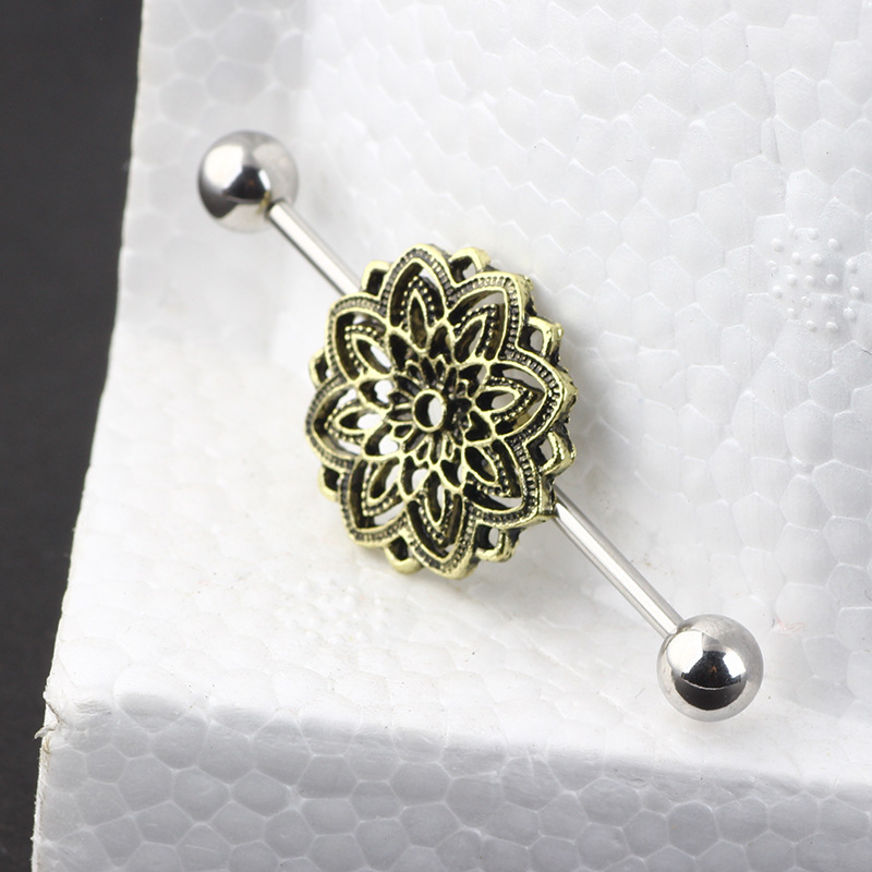 Bronze Flower Industrial Ear Studs Piercing Jewelry - Cartilage Earring for Ear Expansion detail image 8