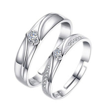 饰品批发日韩版情侣戒指女开口对戒指环一对个性镶钻锆石戒子代发