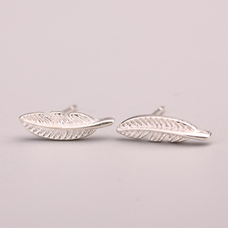 Mini Feather Stud Earrings Green Gold Silver Rose Leaf Ear Studs display picture 4