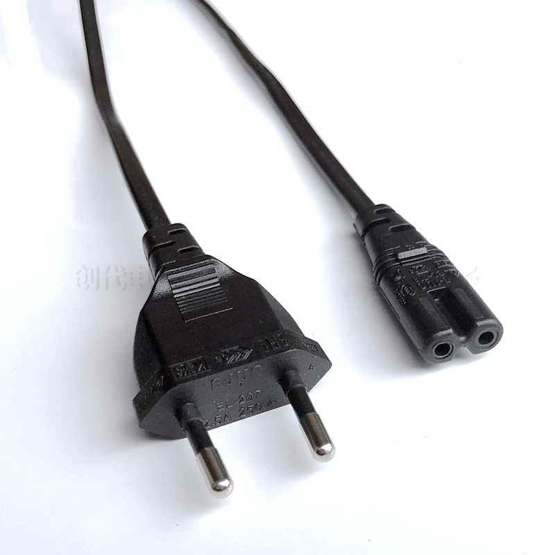 2芯欧规八字尾电源线 欧式两圆插8字尾电源线 欧标二插公母对插