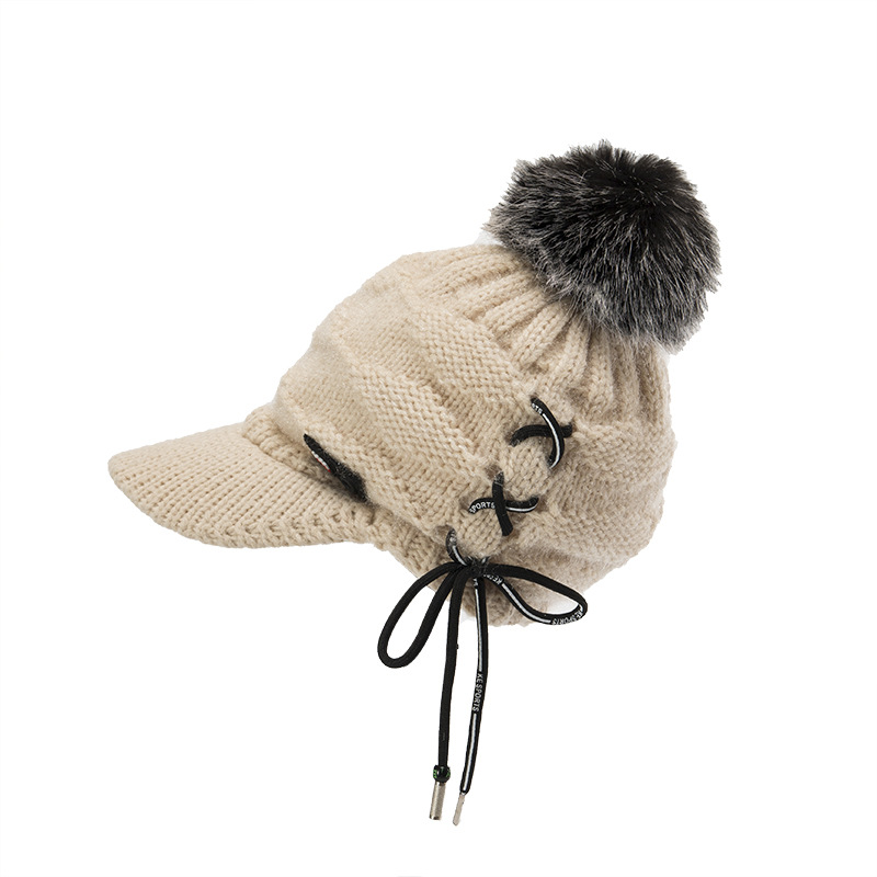 Autunno e inverno edizione coreana nuovo cappello Bailey in lana legato con lingua d'anatra in caldo velluto lavorato a maglia da donna_voghion.com