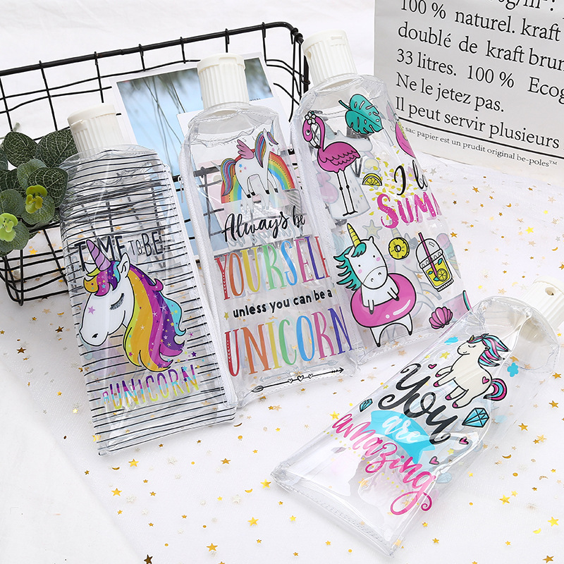 Unicorn transparente PVC pluma bolsa de dibujos animados creativo unicornio dentífrico papelería estudiante bolsa de almacenamiento estuchero desde detail image 9