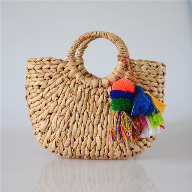 Yellow Grass Packing Rattan Packing Semi-circle Hand-held Grass Packing Beach Packing