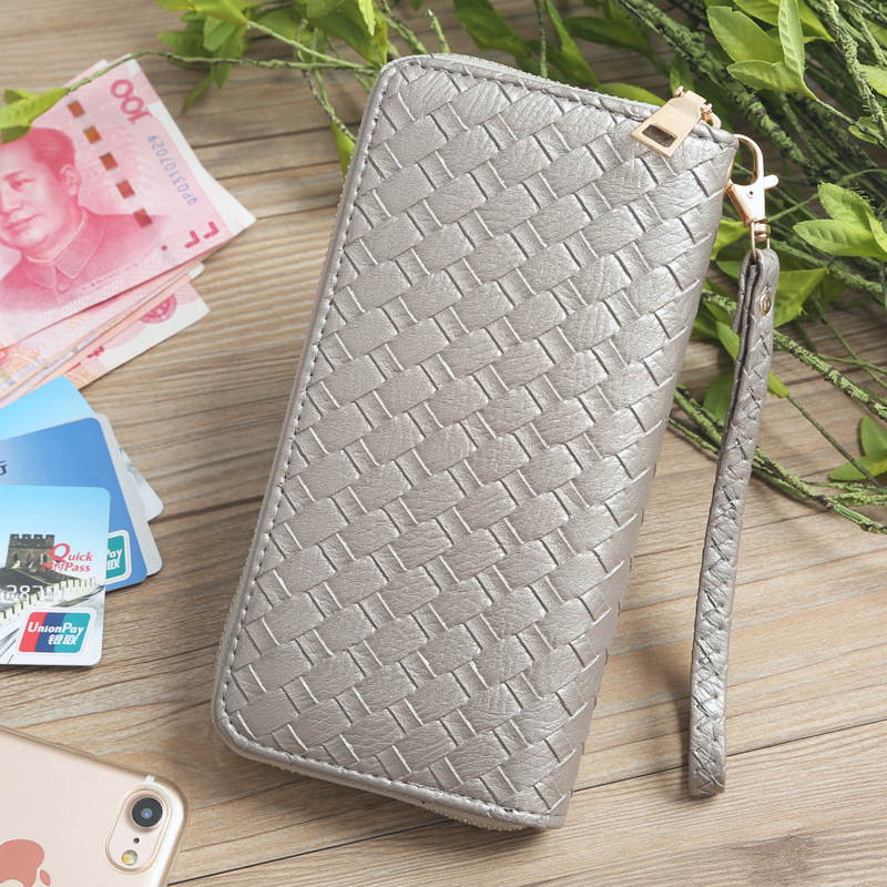 72g Weight Polyester Lining Material Zipper Closure Type Business Occasion Pu Leather Material Solid Color Pattern Unisex Gender Square Shape Khaki, Rose Red, Pink, Purple, Blue, Silver, Bronze, Black Color Korean Woven Pattern Wallet 9