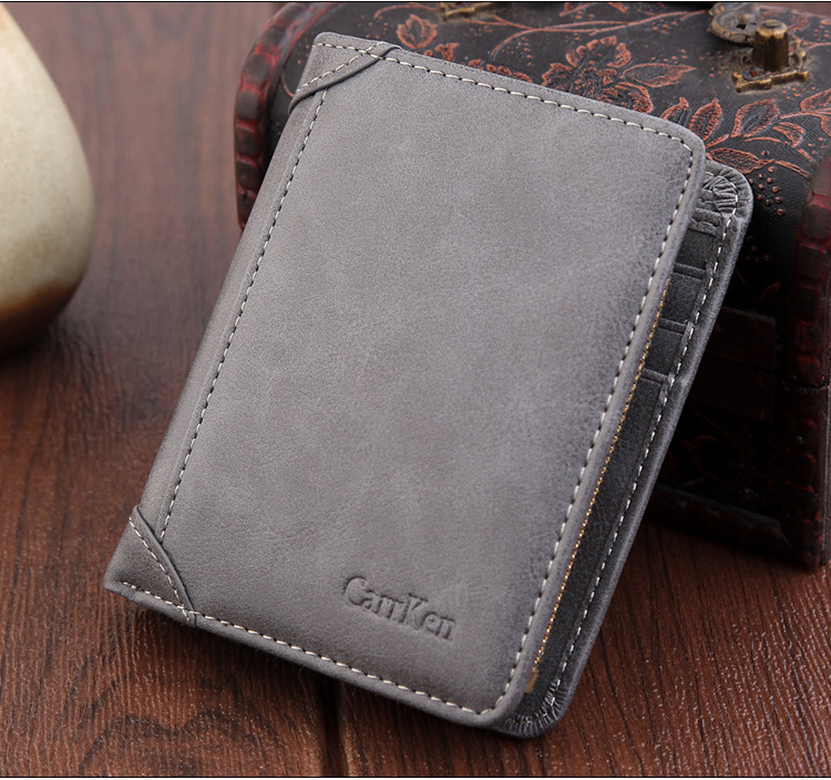 Men's Wallet Short Vintage Frosted Card Holder Wallet American Gold Clip Men's Multiple Card Slots Zipper Bag Factory Sales display picture 17