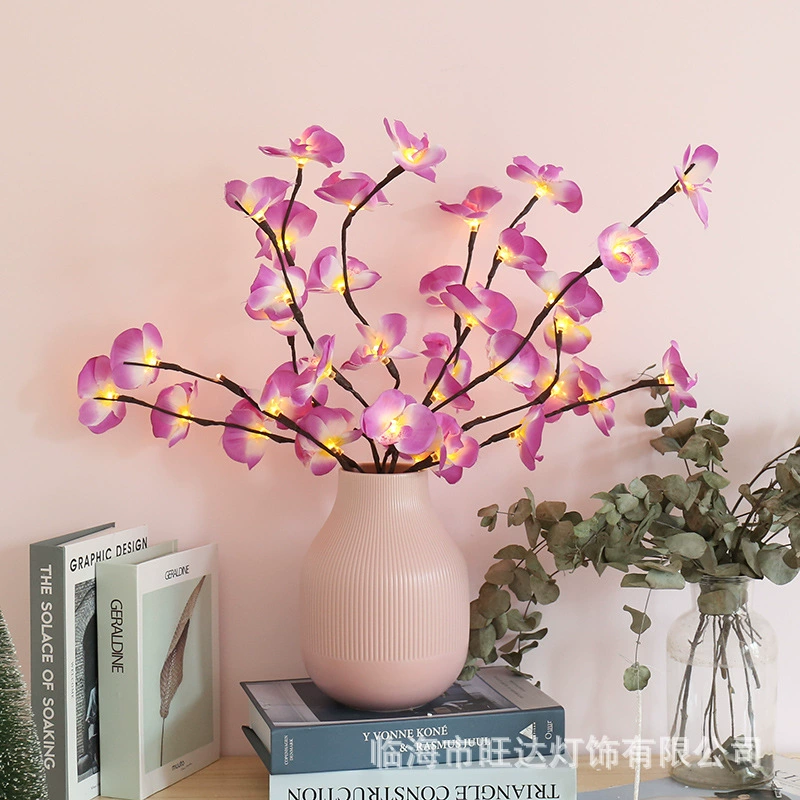 Светильник-ветка Phalaenopsis LED, реалистичные орхидеи на гирлянде для дома, батарейный, 0,23 кг