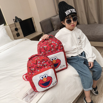 幼儿园宝宝双肩包卡通防走失背包芝麻街萌双肩包定制logo儿童书包|ru