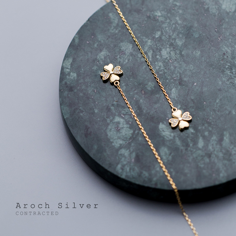 Especial ~ s925 estilo coreano estilo de moda diamantes pendientes de flores de cuatro hojas temperamento orejas de oro orejas joyas de orejas G0554 image 5