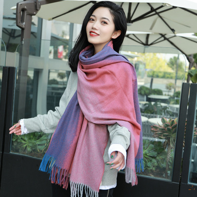 Autumn and winter new pattern Gradient color scarf Cashmere thickening Large shawl Dual use keep warm student Collar wholesale