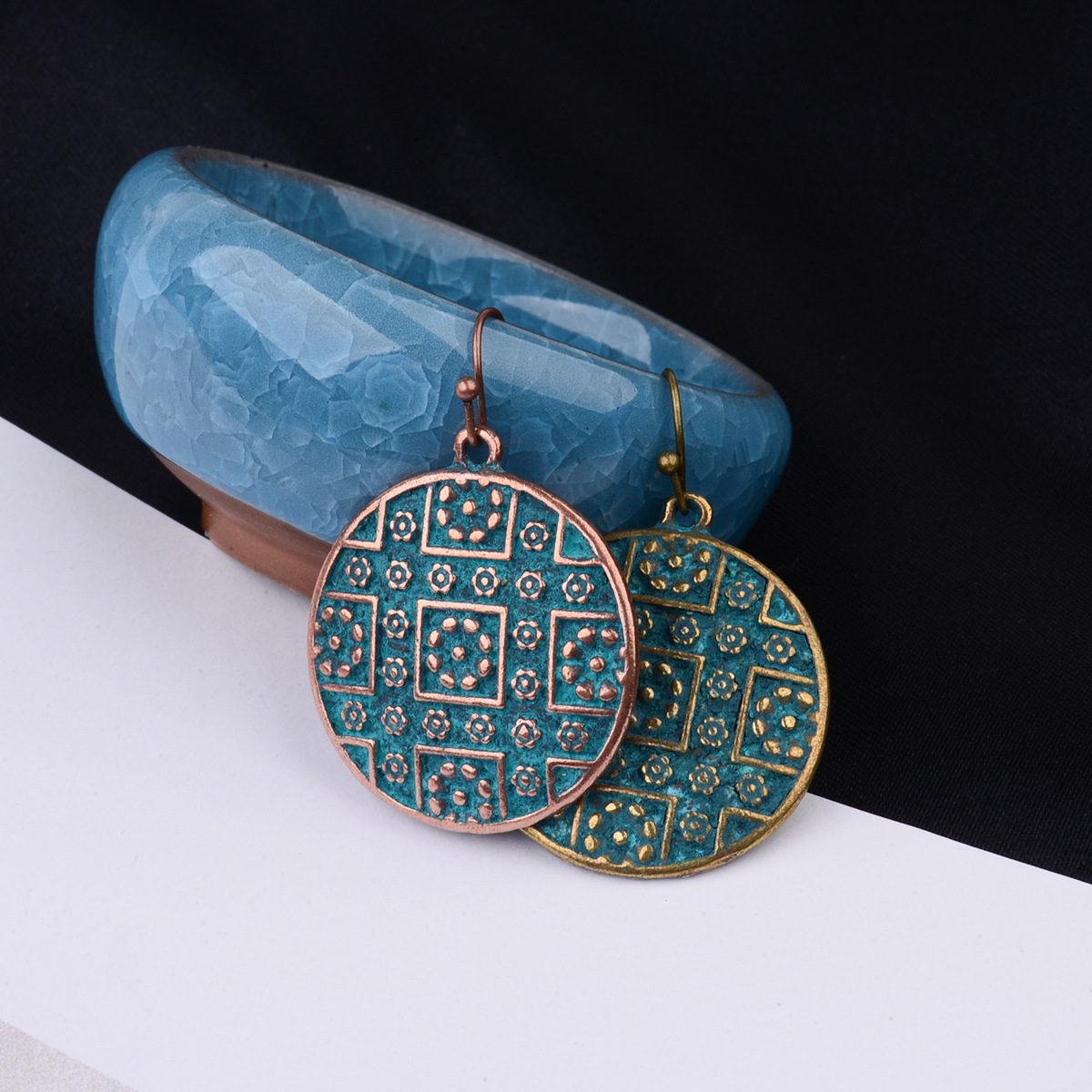 eaby同款热销新品中国风几何圆圈花纹复古民族饰品青铜耳环耳坠