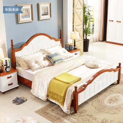 Modern minimalist Solid wood bed Rubber wood Mediterranean Sea Solid wood bed 1.5 rice 1.8 bedroom White Princess lady