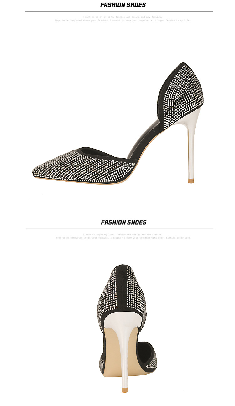 Chaussures à talons hauts super hauts élégantes et élégantes à bout peu profond et pointu avec strass brillants creux pour femmes_voghion.com