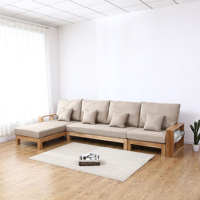 厂家直销北欧全实木沙发现代简约白橡木拐角木质贵妃沙发床组合|ms