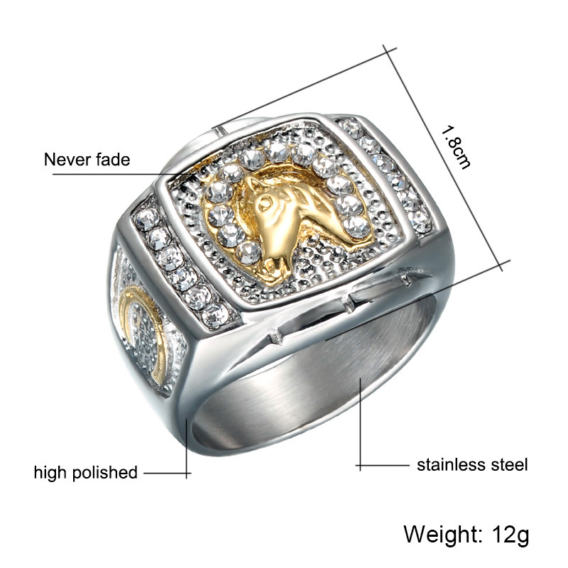 Wholesale Jewelry Fashion Diamond Horse Head Stainless Steel Ring Nihaojewelry display picture 2