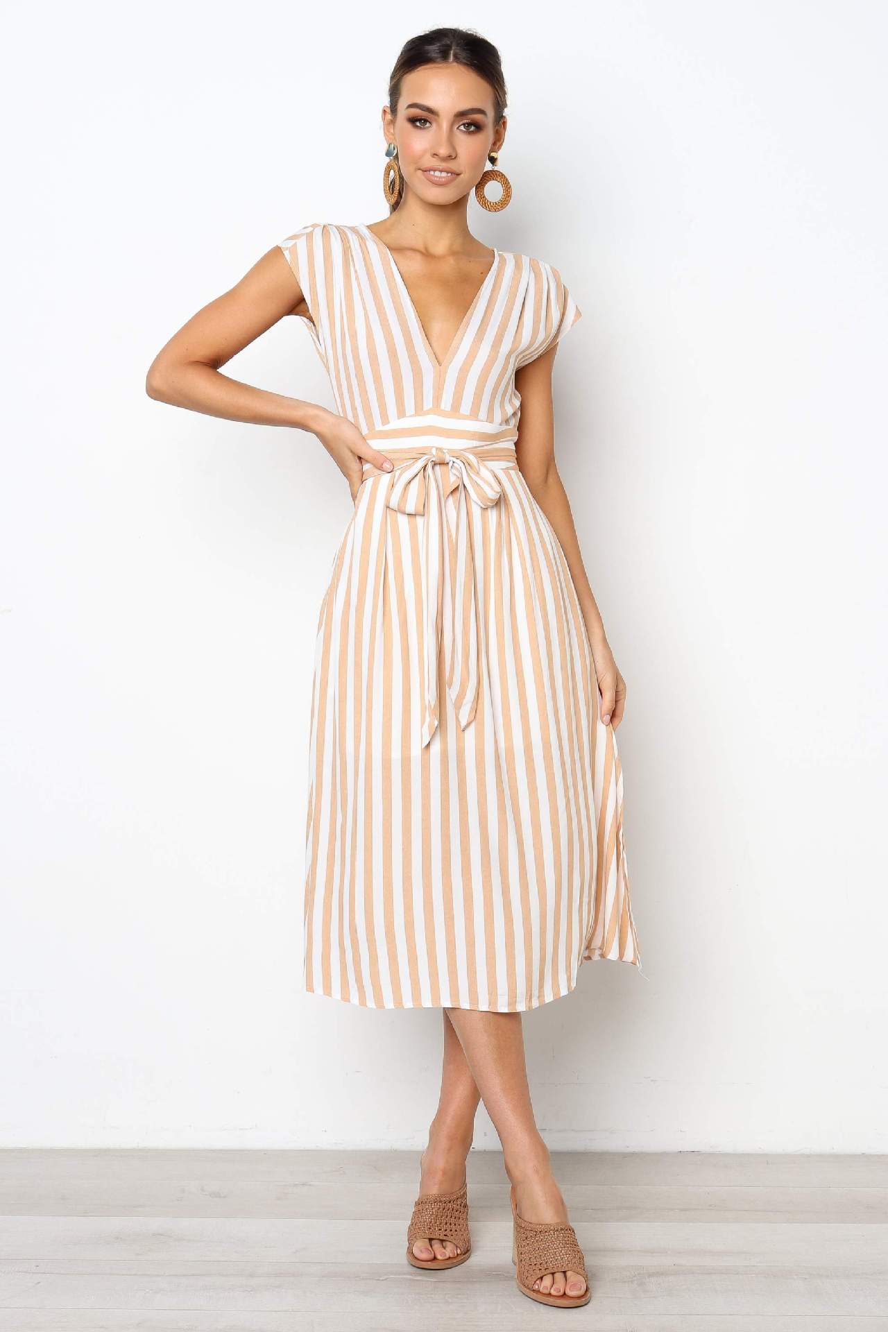 Women's Dresses Spring Summer Dress 2019 Vestidos Women Casual Stripe Printing Off Shoulder Sleeveless Dress Princess Dress