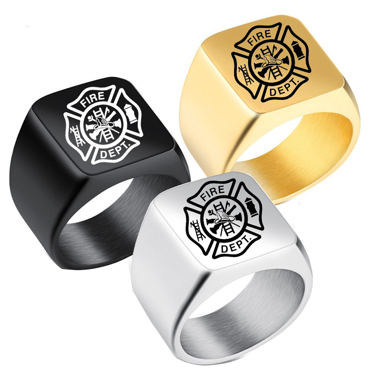 firefighter fireman logo ring American firefighter ring titanium steel men's atmospheric bracelet