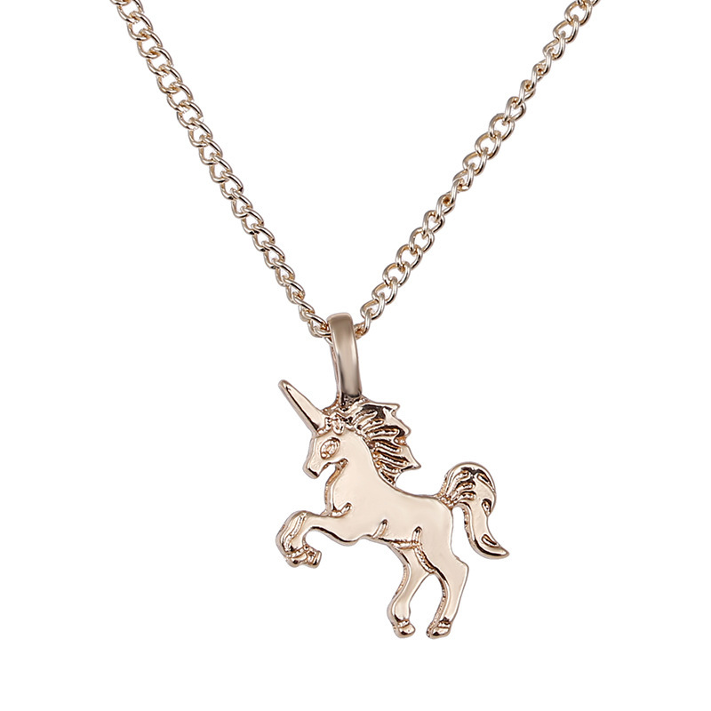 cute little unicorn electroplating gold silver animal horse womenu0027s alloy necklace clavicle chai