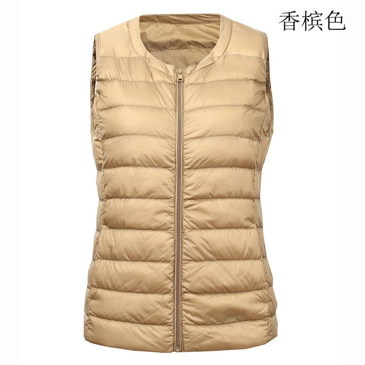 2021 round neck collarless short waistcoat women's light down vest sleeveless inner Vest Jacket for warmth