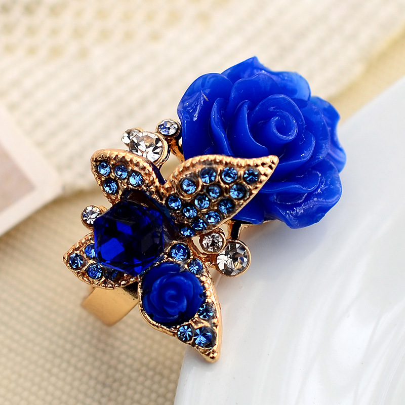 Exaggerated Bohemian Rose Butterfly Rhinestones Alloy Wholesale Open Rings display picture 8