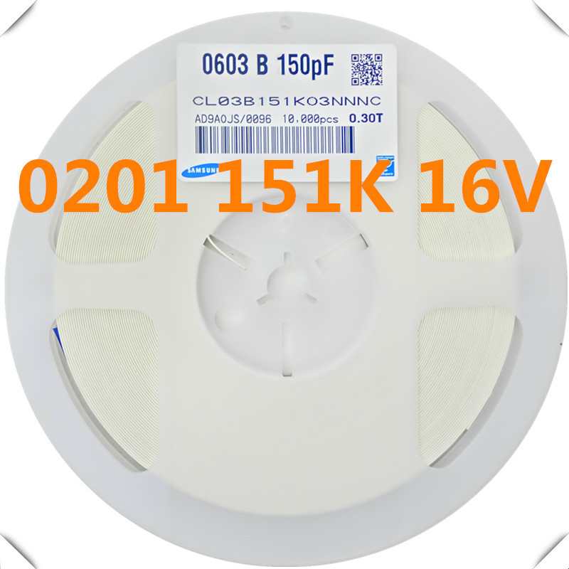 瓷介电容CL03B151KO3NNNC	0201 150PF K 16V 10%