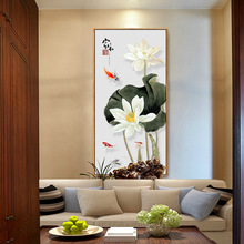 玄关装饰画中国风招财风水壁画竖版走廊楼梯客厅有框挂画荷花家和
