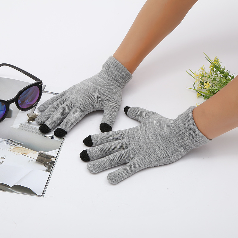 Shun Zun fabricante de tejer en stock invierno dedo pantalla táctil caliente magia pantalla táctil antideslizante partículas guantes de acrílico