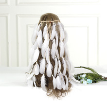 外貿純色羽毛發帶亞馬遜發飾波西米亞流蘇發箍嬉皮士發圈爆款飾品