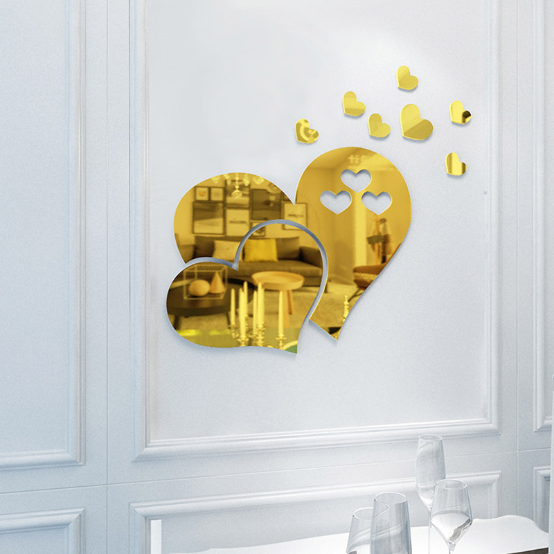Espelho de parede 3d em acrílico em forma de coração decoração_voghion.com