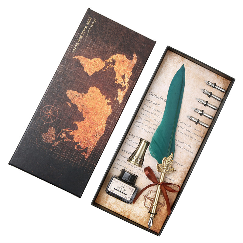 歐美複古羽毛禮品筆  羽毛筆套裝  禮品筆  天然羽毛高檔金屬筆