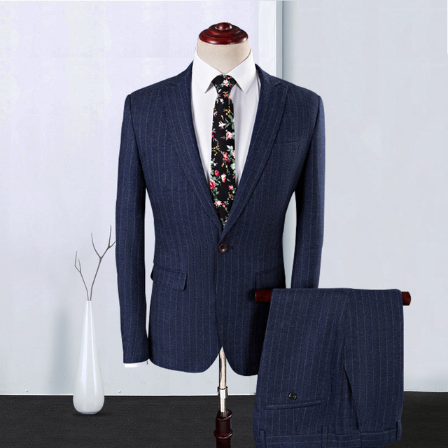 Suit suit men’s British stripe business casual slim groom wedding dress three piece set
