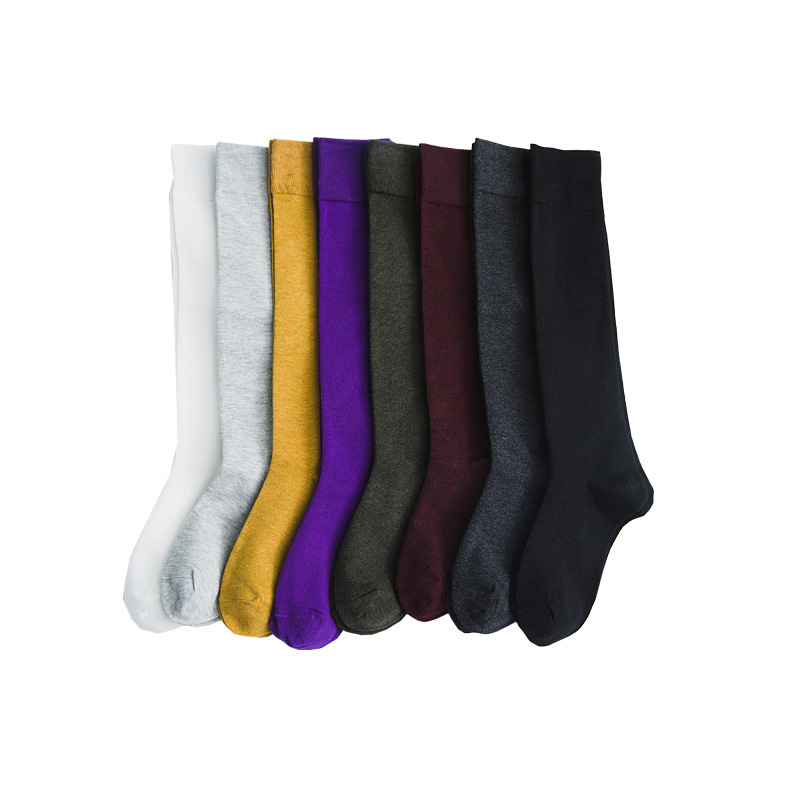 Autumn and winter new high-tube cotton socks solid color was thin long ...