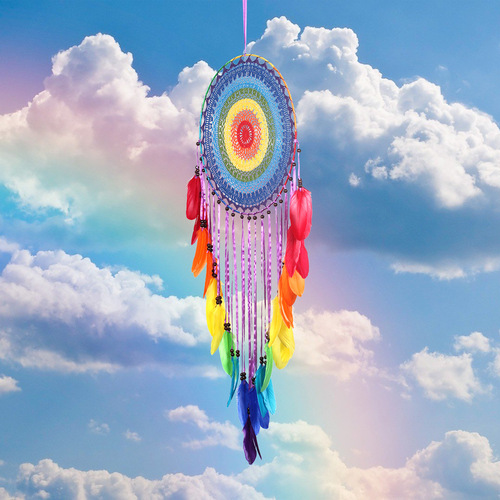 Indian style 40 cm colorful crocheted flower large floating dream catcher pendant wall decoration oversized dream catcher