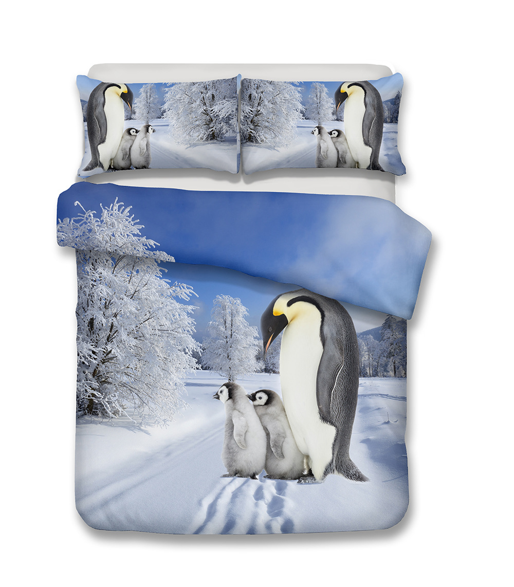 3D Penguin Bedding Set Cute Cartoon Penguin Printing Duvet Cover Set