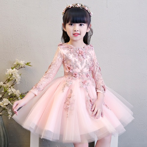 Children dress princess dress girl long sleeve piano performance dress birthday evening dress flower wedding dress