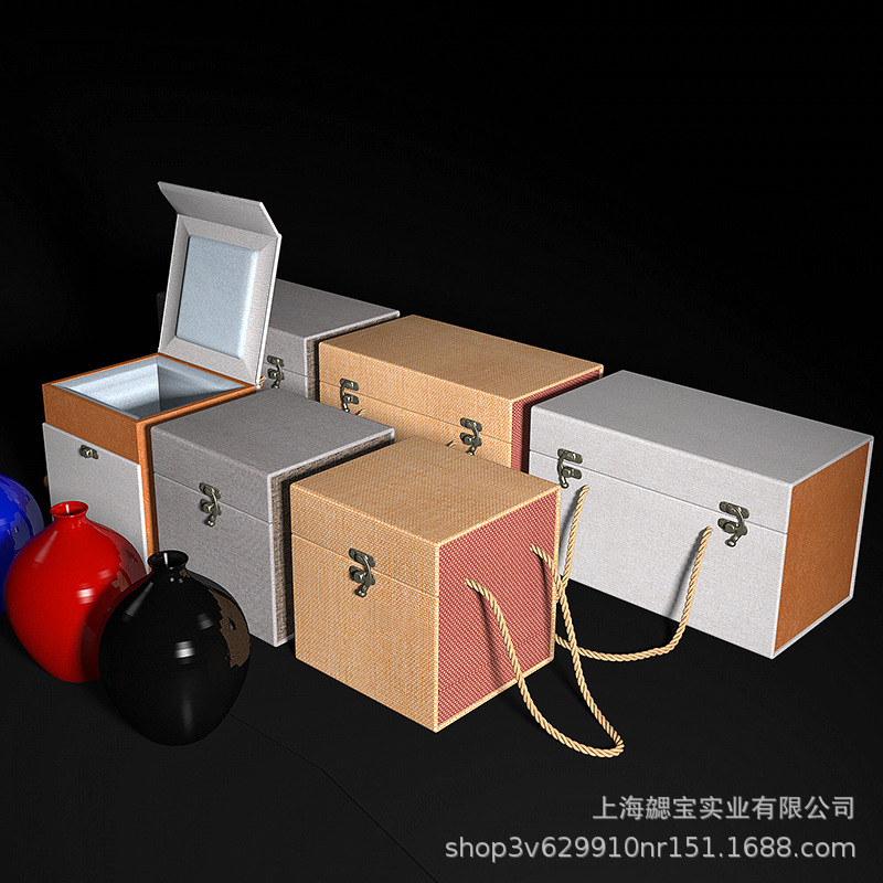 酒瓶锦盒定制 高档礼盒麻布礼品盒大号 红酒盒白酒包装盒定做